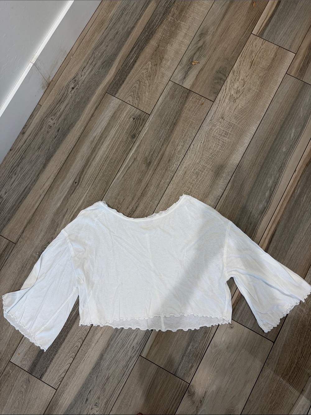 We The Free White Cropped Ruffle-Trim Top